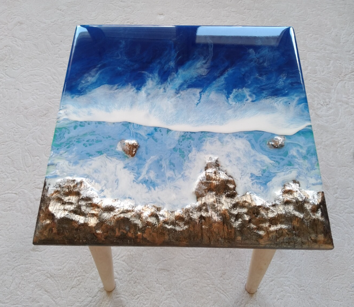 Premium River and Wave Table with Stones , Resin Art Table, Epoxy resin Side Table, Resin Coffee Table, Wooden Side Table, Bedroom Side Table for Bedroom Home Decoration Items