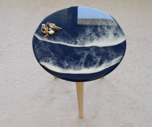 Dark Blue Resin Art Table, Epoxy resin Side Table with Waves , Resin Coffee Table, Wooden Side Table, Bedroom Side Table for Bedroom Home Decoration Items