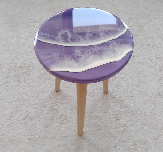 Purple wave Resin Art Table, Epoxy resin Side Table, Resin Coffee Table, Wooden Side Table, Bedroom Side Table for Bedroom Home Decoration Items