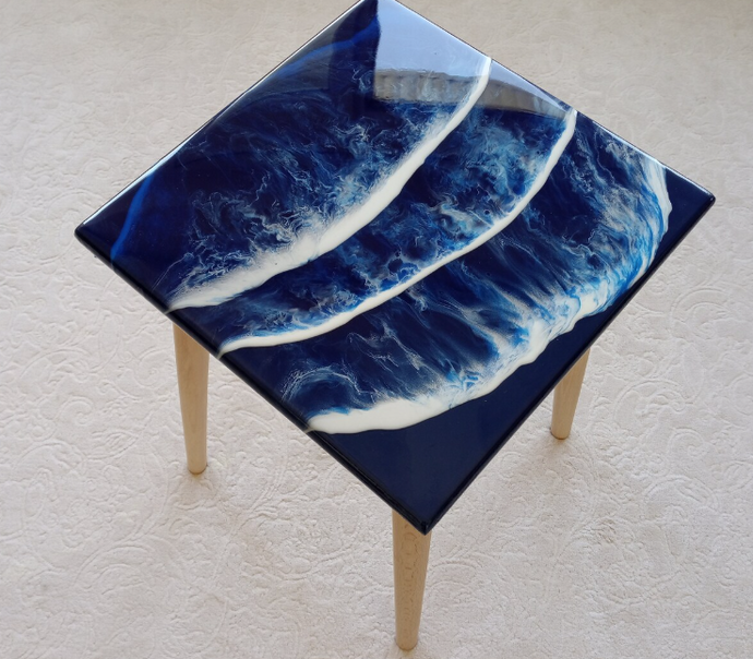 Triple layer wave Resin Art Table, Epoxy resin Side Table, Resin Coffee Table, Wooden Side Table, Bedroom Side Table for Bedroom Home Decoration Items