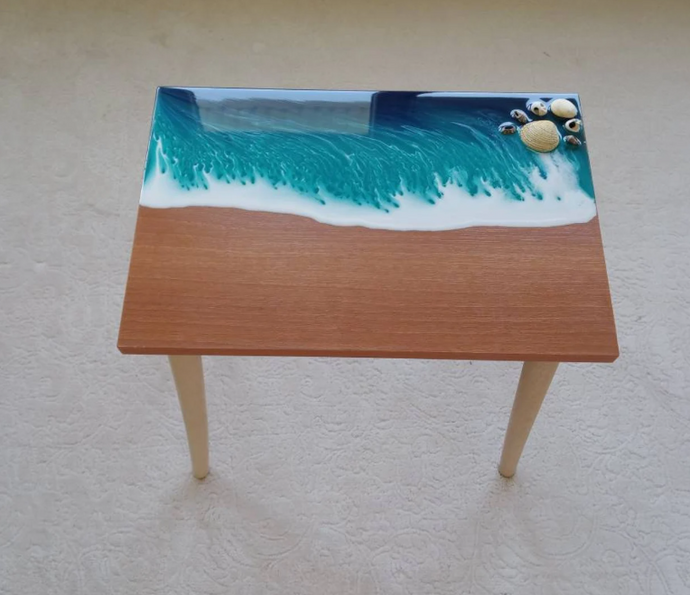 Simple wood and wave Resin Art Table, Epoxy resin Side Table, Resin Coffee Table, Wooden Side Table, Bedroom Side Table for Bedroom Home Decoration Items
