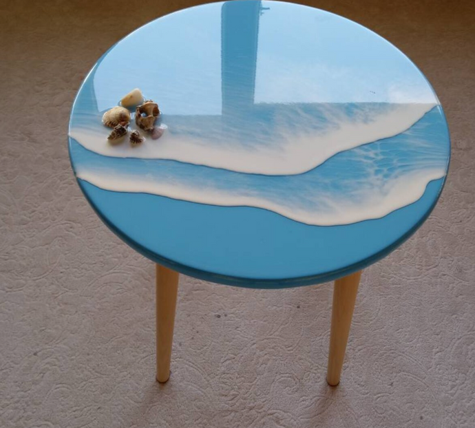 Sober light blue Resin Art Table, Epoxy resin Side Table, Resin Coffee Table, Wooden Side Table, Bedroom Side Table for Bedroom Home Decoration Items