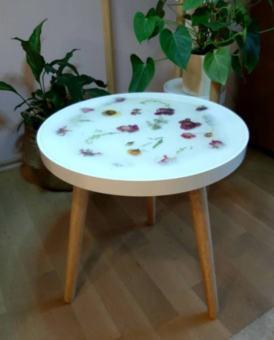 Flower Preserved Table , Real Flower Table ,River Table , Resin Art Table, Epoxy resin Side Table, Resin Coffee Table, Wooden Side Table, Bedroom Side Table for Bedroom Home Decoration Items