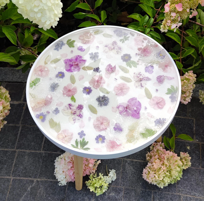 Flower Preserved Table , Resin Art Table, Epoxy resin Side Table, Resin Coffee Table, Wooden Side Table, Bedroom Side Table for Bedroom Home Decoration Items