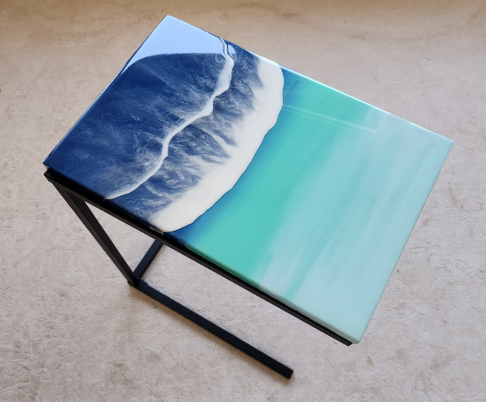 Metal Legs Resin Art Table, Epoxy resin Side Table, Resin Coffee Table, Wooden Side Table, Bedroom Side Table for Bedroom Home Decoration Items