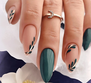 Handmade Artificial / Stick On Nails / Press on Nails for Girls and Women New Swirl Leaf Design Green