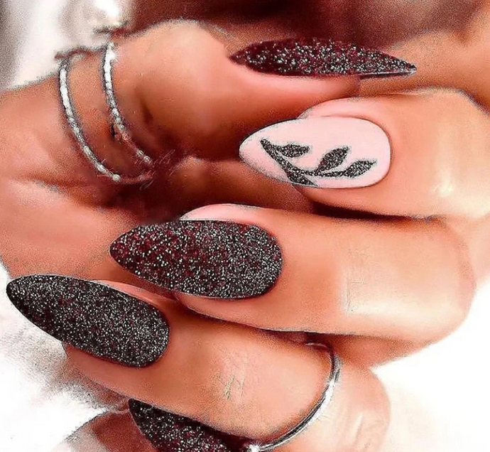 Handmade Artificial / Stick On Nails / Press on Nails for Girls and Women Leaf Design dark Newly Launched