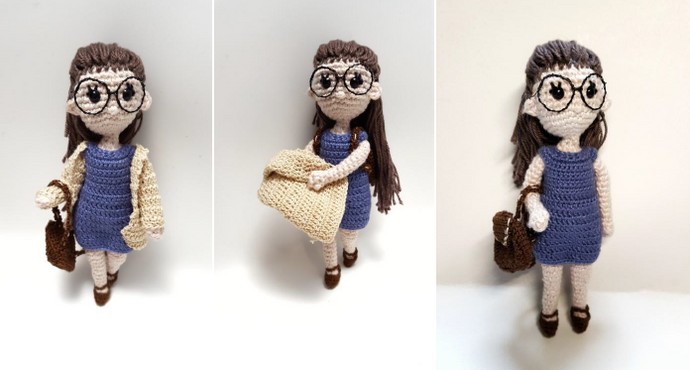 Bhavya's Crocheted Girl Student Doll Making DIY Crochet Kit, Crochet Material Kit with Yarn, Crochet Needles, Tools & Accessories, Crochet Kit Starter, Crochet Beginners Kit, Crochet Tutorial, Yarn Craft Kits for Adults, Handmade Craft