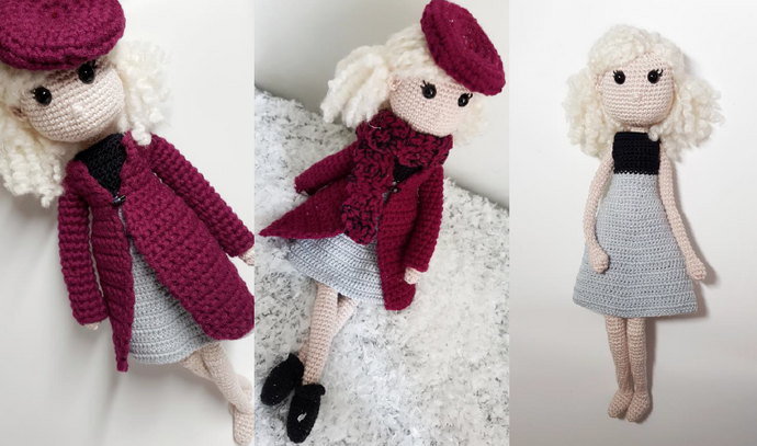 Bhavya's Crocheted Cute Winter Doll with Jacket Making DIY Crochet Kit, Crochet Material Kit with Yarn, Crochet Needles, Tools & Accessories, Crochet Kit Starter, Crochet Beginners Kit, Crochet Tutorial, Yarn Craft Kits for Adults, Handmade Craft