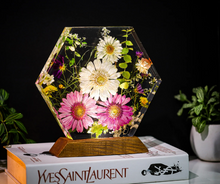 Load image into Gallery viewer, Real Flower Resin Night Light, Customized Dried Flower Resin Lamp, Real Flower Epoxy Resin Lamp, Resin Home Decor, Keep Sake, Preserved Flowers lamp, Preserved Flowers Home Decor, Resin Interior Lamp
