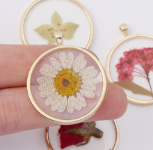 Load image into Gallery viewer, Dried Pressed Real Flowers Handmade Custom Shape Resin Bracelet, Bezel, Charm, Pendant , Earrings
