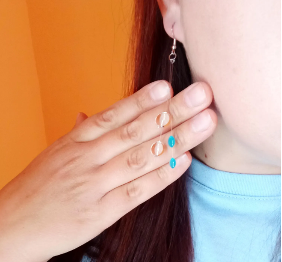 Handmade Resin, Floating Resin Drop Earrings, Clear and Aqua Cloud-Inspired Dangles, Minimalist Art Jewelry, Aqua Bloom Design for Everyday Creative Style