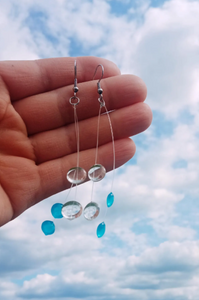 Handmade Resin, Floating Resin Drop Earrings, Clear and Aqua Cloud-Inspired Dangles, Minimalist Art Jewelry, Aqua Bloom Design for Everyday Creative Style