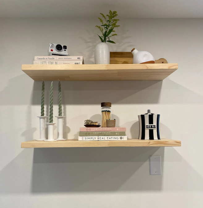 Modern Wood Floating Shelf, Custom Size Floating Shelf with Bracket, Wall Mounted Floating Shelf for Kitchen Bathroom