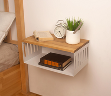Load image into Gallery viewer, Light Brown Floating Nightstand with White Metal Base, Bedside Shelf, Wooden Top and Sturdy Metal Base, Minimalist Bedside Table
