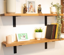 Load image into Gallery viewer, Modern Floating Shelf with Metal Brackets, Wooden Custom Size Shelf, Heavy Duty Shelf for Kitchen, Industrial Shelf with Metal Brackets
