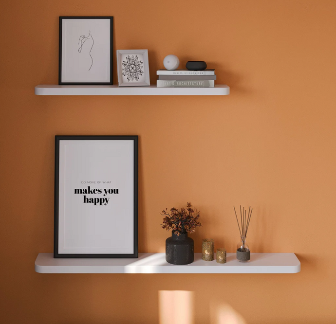 White Modern Curved Wood Floating Shelf, Custom Size Oval Floating Shelf with Bracket, Wall Mounted Shelf for Kitchen Bathrooom