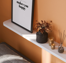 Load image into Gallery viewer, White Modern Curved Wood Floating Shelf, Custom Size Oval Floating Shelf with Bracket, Wall Mounted Shelf for Kitchen Bathrooom
