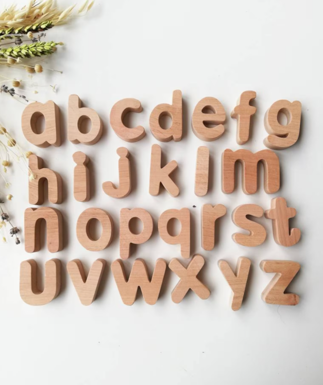 Wooden Alphabets, Wooden Letters, Montessori Alphabets for teaching and School, Hard wood wooden letters, Lowercase Letters - Set of 26 Lower Case Alphabets
