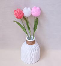 Load image into Gallery viewer, Crochet Tulip Flower, Woolen hand made Tulip Flower, Crochet Tulip Flower | Perfect for Bouquets, Gifts, and Decor | Handmade Tulip Flowers - Pack of 3
