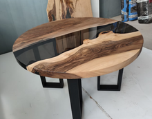 Load image into Gallery viewer, Round Epoxy Coffee Table, Custom Round Dining Table, Wood and Epoxy Resin River Table, Bespoke Live Edge Round Epoxy Table Top
