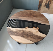 Load image into Gallery viewer, Round Epoxy Coffee Table, Custom Round Dining Table, Wood and Epoxy Resin River Table, Bespoke Live Edge Round Epoxy Table Top
