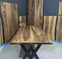 Load image into Gallery viewer, Wood Dining Table, Solid wood Dining Table Top &amp; Legs, Rustic Wooden Dine Table, Custom Walnut Wood Slab Dinning Table
