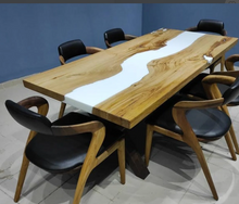 Load image into Gallery viewer, Living Edge Epoxy Resin Dining Table, Kitchen table, White Epoxy table, dining room furniture, kitchen dining table, Epoxy Coffee Table
