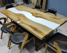 Load image into Gallery viewer, Living Edge Epoxy Resin Dining Table, Kitchen table, White Epoxy table, dining room furniture, kitchen dining table, Epoxy Coffee Table
