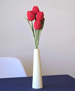 Handmade Crocheted Tulip Bouquet, Crochet Tulip Flower – Handmade Red Knitted Tulip for Gifts, Home Decor, Bouquets – Handmade Flower