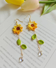 Load image into Gallery viewer, Earring Amigurumi/crochet stud earring/crochet-crochet/tiny crochet earring/Sunflower earring for Women/small sunflower stud
