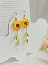 Load image into Gallery viewer, Earring Amigurumi/crochet stud earring/crochet-crochet/tiny crochet earring/Sunflower earring for Women/small sunflower stud
