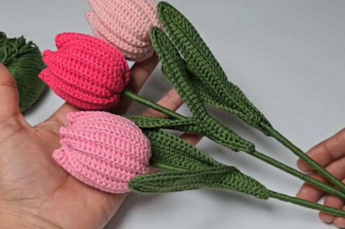 Crochet Tulip Flowers and Bouquet making Kit with Video Instructions and DIY material
