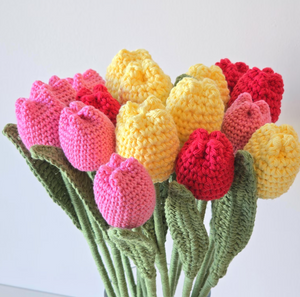 Handmade Tulip Flower Bouquet, Crochet tulip flowers, Crochet gift, Office decoration, Home decoration, valentine's day gift,