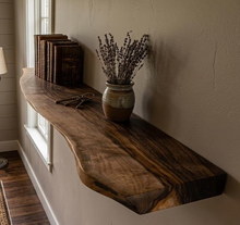 Load image into Gallery viewer, Luxury Rustic Wooden Shelf with Metal Brackets: Solid Wood, Inverted Brackets, Long Size 4 Feet
