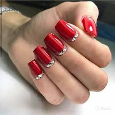 Red Color Stone Nail Art Press On/ Fake Nails - Readymade /Ready to wear - for Girls and Women