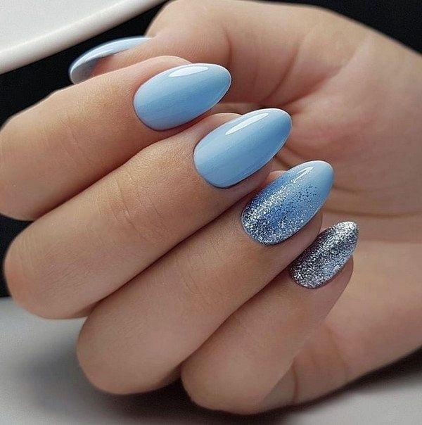 Almond Shape Light Blue Color Ready to wear Press on Fake Nails