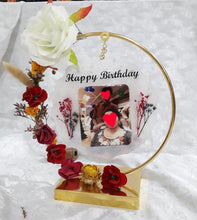 Load image into Gallery viewer, Resin Photo Frame Hanging in a Ring, personalized photo frame, Metal Round frame
