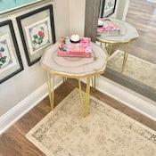 Load image into Gallery viewer, Luxury Resin geode accent end table. Moonstone white and gold agate style decorative table with gold hairpin legs. Custom colors available
