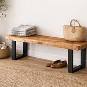 Load image into Gallery viewer, Wooden bench with Metal Legs | Solid wood bench | Real wood bench
