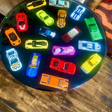 Load image into Gallery viewer, Hot Wheels Resin Coffee Table: Upcycled Toy Car Decor, Kids Cars Preserved in Table Form
