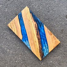Load image into Gallery viewer, Resin and Wooden Board , Resin Charcuterie Board,Epoxy River Cutting Board,Resin &amp; Olive Wood Charcuterie Board,Shades Blue Charcuterie Board,Resin Cheese Board
