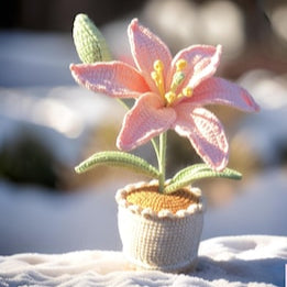 Handmade Crochet Lily in Yarn Pot: Floral Home Accent