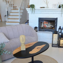 Load image into Gallery viewer, Epoxy Resin Black oval coffee table, rustic home decor, wooden side table, accent table, unique coffee table, rustic table, black river epoxy table

