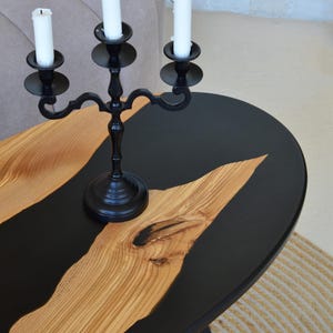 Epoxy Resin Black oval coffee table, rustic home decor, wooden side table, accent table, unique coffee table, rustic table, black river epoxy table