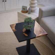 Load image into Gallery viewer, Black coffee table, square epoxy side table, living room decor, natural wood table, small resin end table, wood sofa table, gift for home
