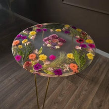 Load image into Gallery viewer, Handmade resin epoxy end table, coffee table , - Custom order available-any size,shape, height and flowers
