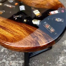 Load image into Gallery viewer, Unique Handmade Resin Side or coffee Table, With Bottles inside  Fully Customizable- any size,shape, height, base style.
