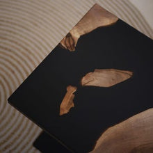 Load image into Gallery viewer, Black coffee table, square epoxy side table, living room decor, natural wood table, small resin end table, wood sofa table, gift for home
