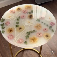 Load image into Gallery viewer, Handmade  resin epoxy end table, coffee or side table white base &amp; pearls - available in any size, flowers

